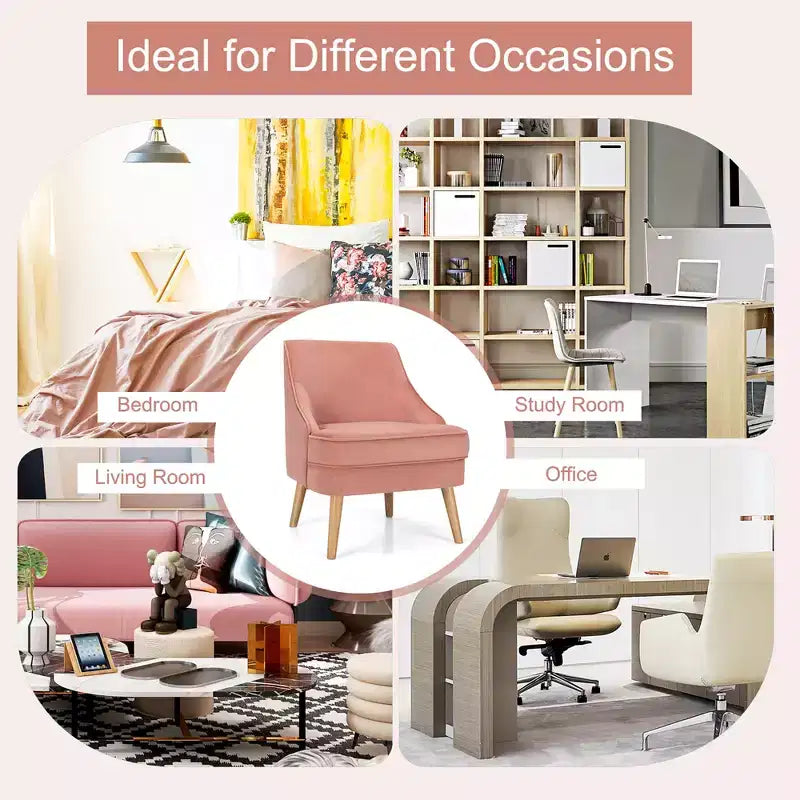 Costway Lot de 2 fauteuils d'appoint en velours avec pieds en bois d'hévéa Rose/Vert/Gris