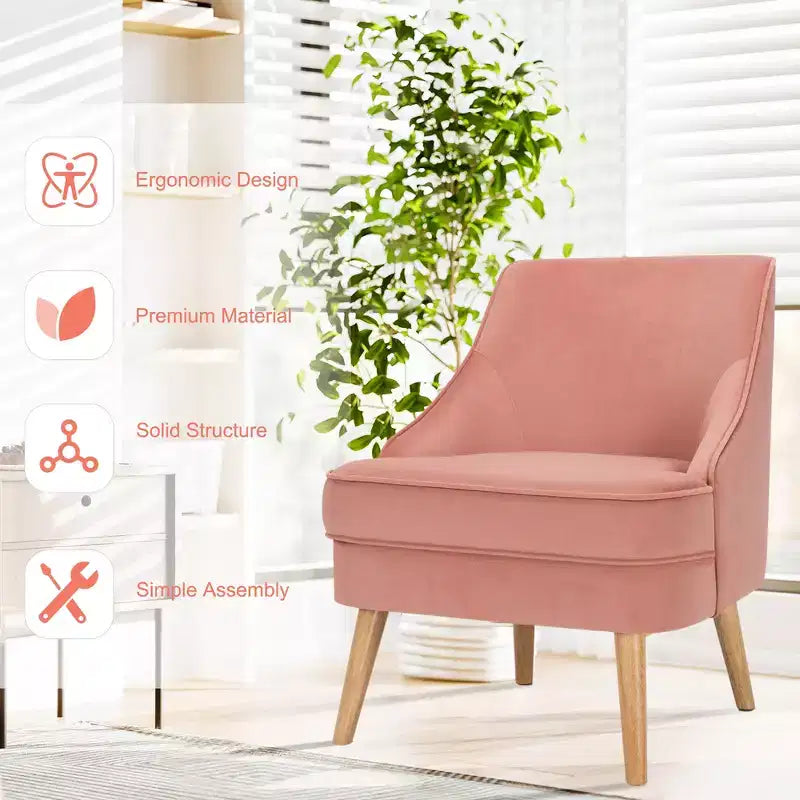 Costway Lot de 2 fauteuils d'appoint en velours avec pieds en bois d'hévéa Rose/Vert/Gris