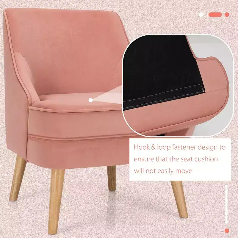 Costway Lot de 2 fauteuils d'appoint en velours avec pieds en bois d'hévéa Rose/Vert/Gris