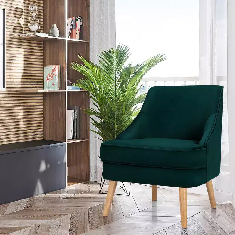 Costway Lot de 2 fauteuils d'appoint en velours avec pieds en bois d'hévéa Rose/Vert/Gris