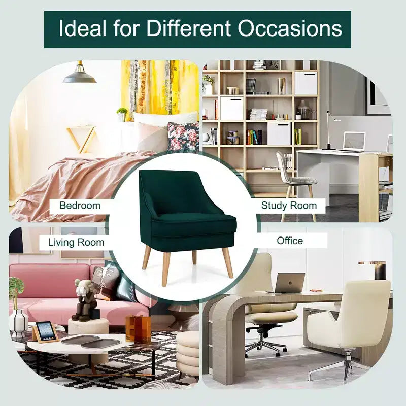 Costway Lot de 2 fauteuils d'appoint en velours avec pieds en bois d'hévéa Rose/Vert/Gris