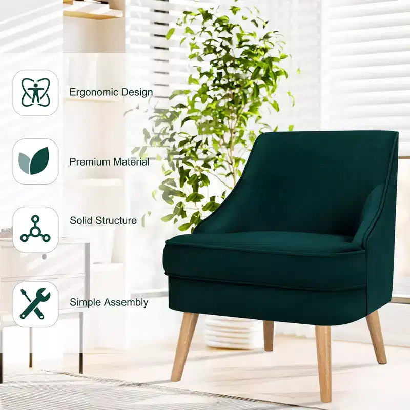Costway Lot de 2 fauteuils d'appoint en velours avec pieds en bois d'hévéa Rose/Vert/Gris