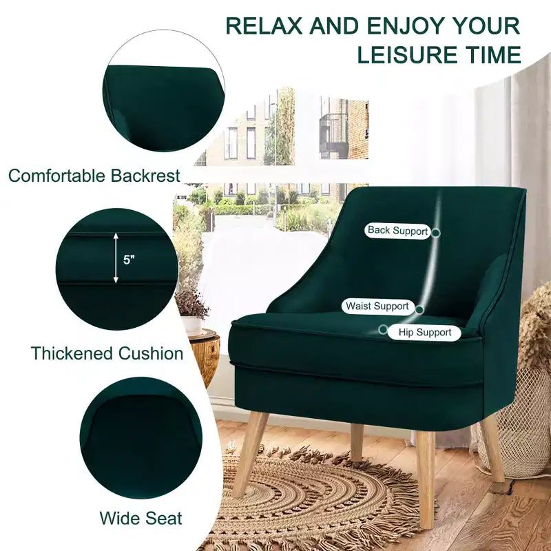 Costway Lot de 2 fauteuils d'appoint en velours avec pieds en bois d'hévéa Rose/Vert/Gris