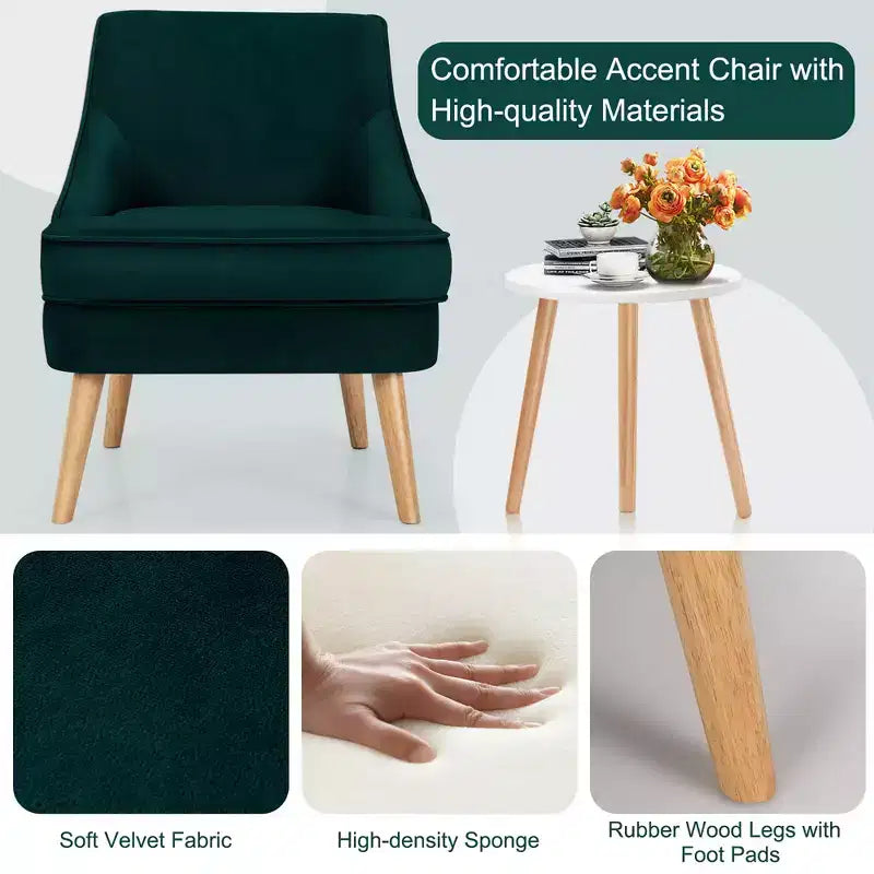Costway Lot de 2 fauteuils d'appoint en velours avec pieds en bois d'hévéa Rose/Vert/Gris