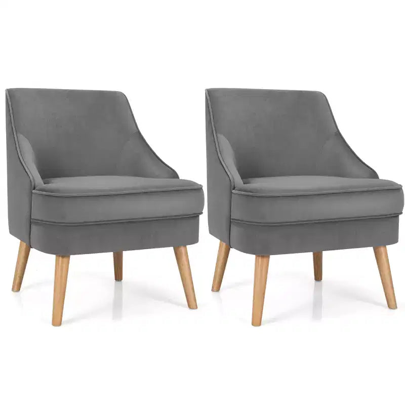 Costway Lot de 2 fauteuils d'appoint en velours avec pieds en bois d'hévéa Rose/Vert/Gris