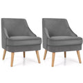 Costway Lot de 2 fauteuils d'appoint en velours avec pieds en bois d'hévéa Rose/Vert/Gris