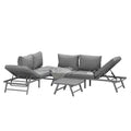 Outsunny 3-Piece Patio Couch Furniture Set with 2 Convertible Sofas, 1 Coffee Table, & Weather-Fighting Cushions, Gray