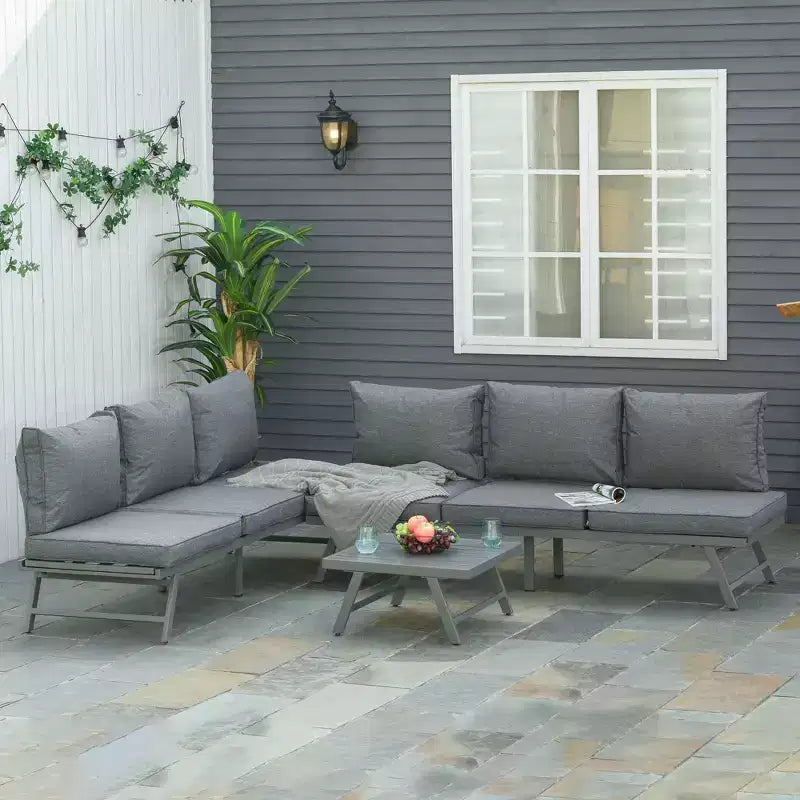 Outsunny Ensemble de Meubles de Patio 3 Pièces avec 2 Canapés Convertibles, 1 Table Basse et Coussins Résistants aux Intempéries, Gris