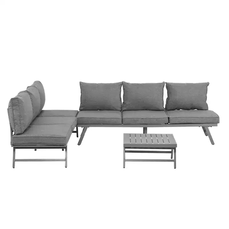 Outsunny Ensemble de Meubles de Patio 3 Pièces avec 2 Canapés Convertibles, 1 Table Basse et Coussins Résistants aux Intempéries, Gris