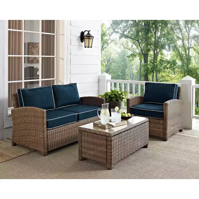 Ensemble de conversation d'extérieur 3 pièces Bradenton avec causeuse et fauteuil avec table basse – Crosley