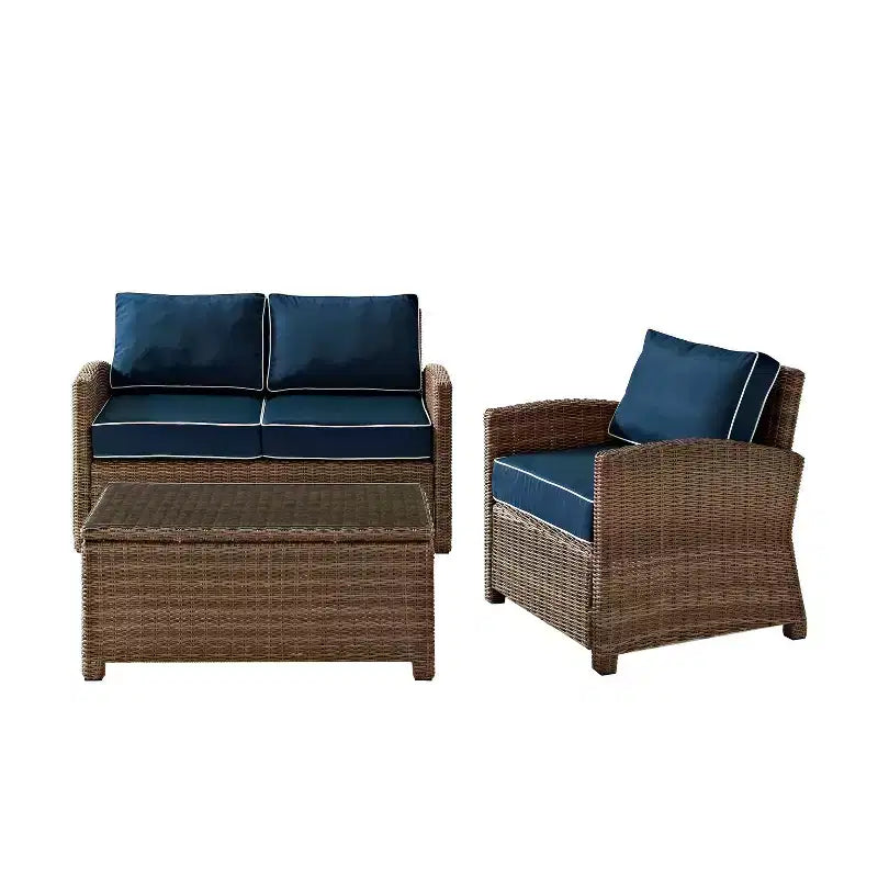 Ensemble de conversation d'extérieur 3 pièces Bradenton avec causeuse et fauteuil avec table basse – Crosley