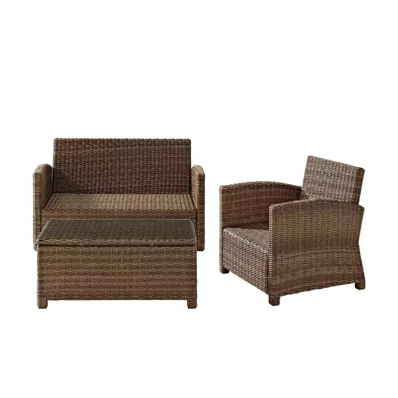 Ensemble de conversation d'extérieur 3 pièces Bradenton avec causeuse et fauteuil avec table basse – Crosley