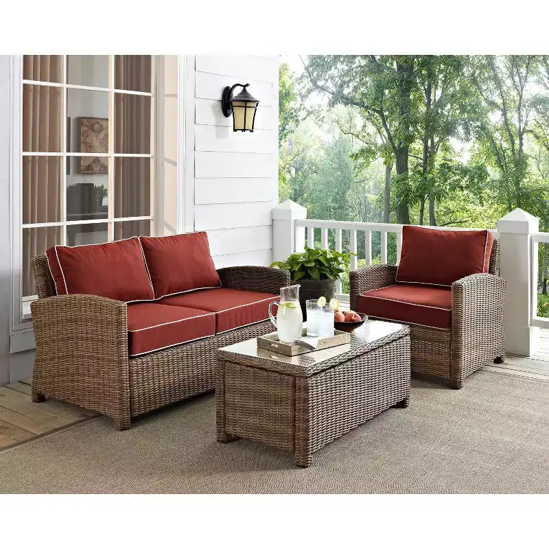 Ensemble de conversation d'extérieur 3 pièces Bradenton avec causeuse et fauteuil avec table basse – Crosley