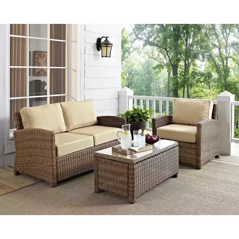 Ensemble de conversation d'extérieur 3 pièces Bradenton avec causeuse et fauteuil avec table basse – Crosley