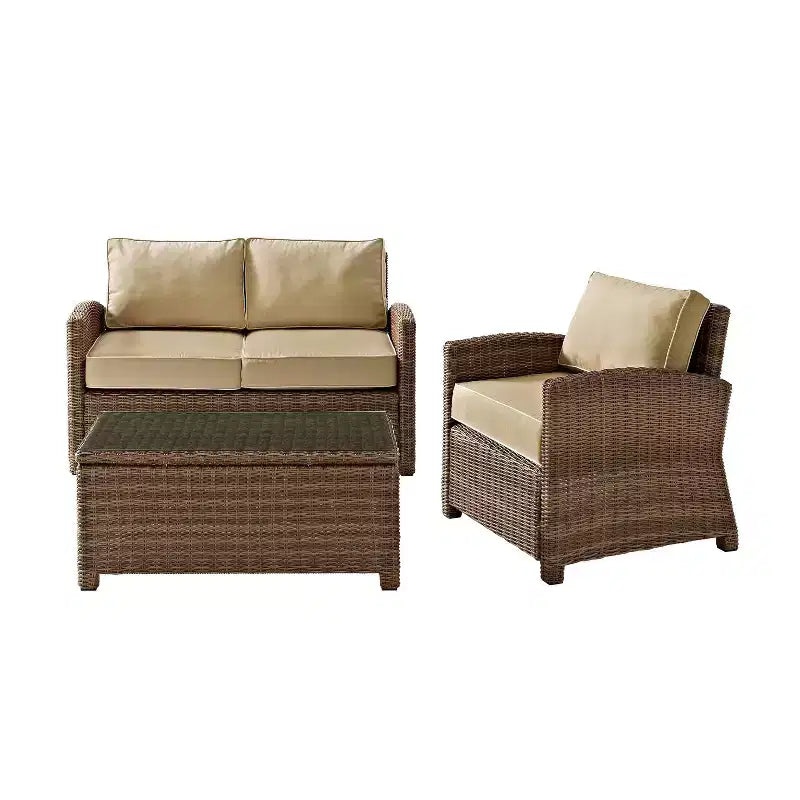 Ensemble de conversation d'extérieur 3 pièces Bradenton avec causeuse et fauteuil avec table basse – Crosley