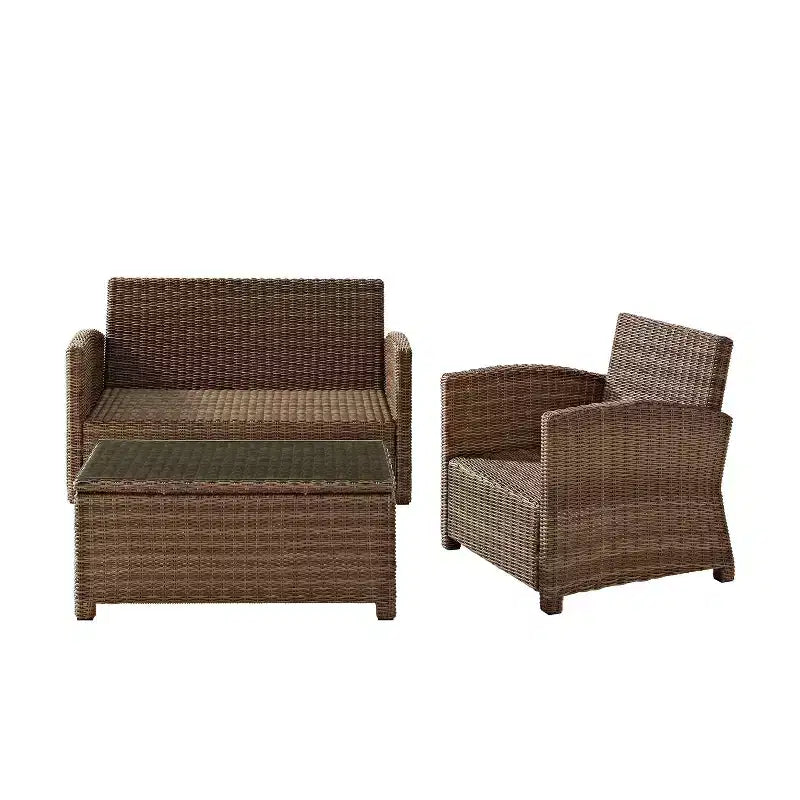 Ensemble de conversation d'extérieur 3 pièces Bradenton avec causeuse et fauteuil avec table basse – Crosley