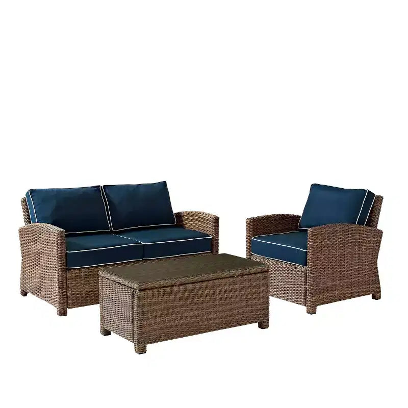 Ensemble de conversation d'extérieur 3 pièces Bradenton avec causeuse et fauteuil avec table basse – Crosley