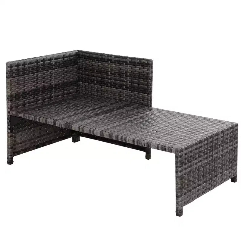 Outsunny Salon de jardin 3 pièces en rotin avec chaise longue, causeuse, coussins, table, canapé d'angle en L, gris clair