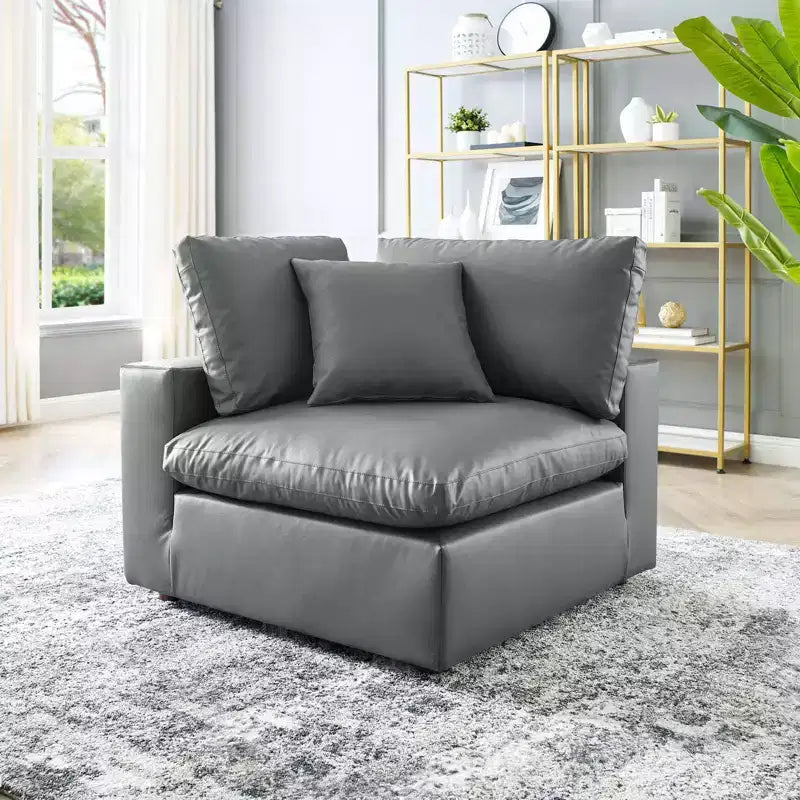 Commix Chaise d'Angle surdimensionnée en Similicuir Rembourrée de Duvet - Modway