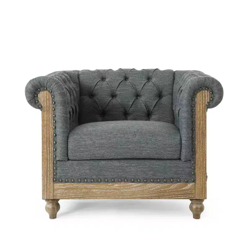 Fauteuil club capitonné en tissu Voll Chesterfield avec bordure cloutée - Christopher Knight Home