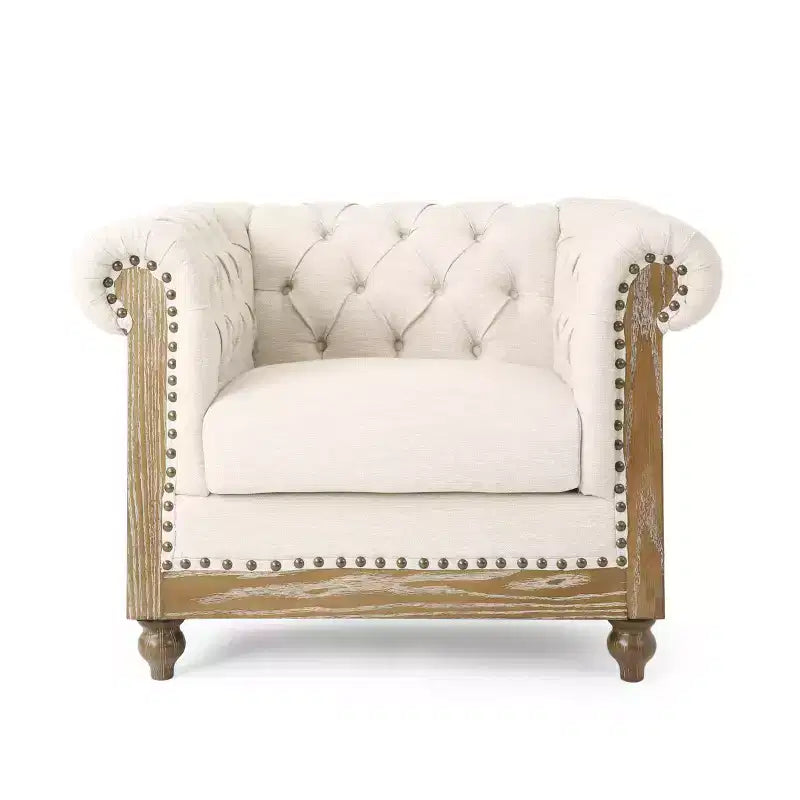 Fauteuil club capitonné en tissu Voll Chesterfield avec bordure cloutée - Christopher Knight Home