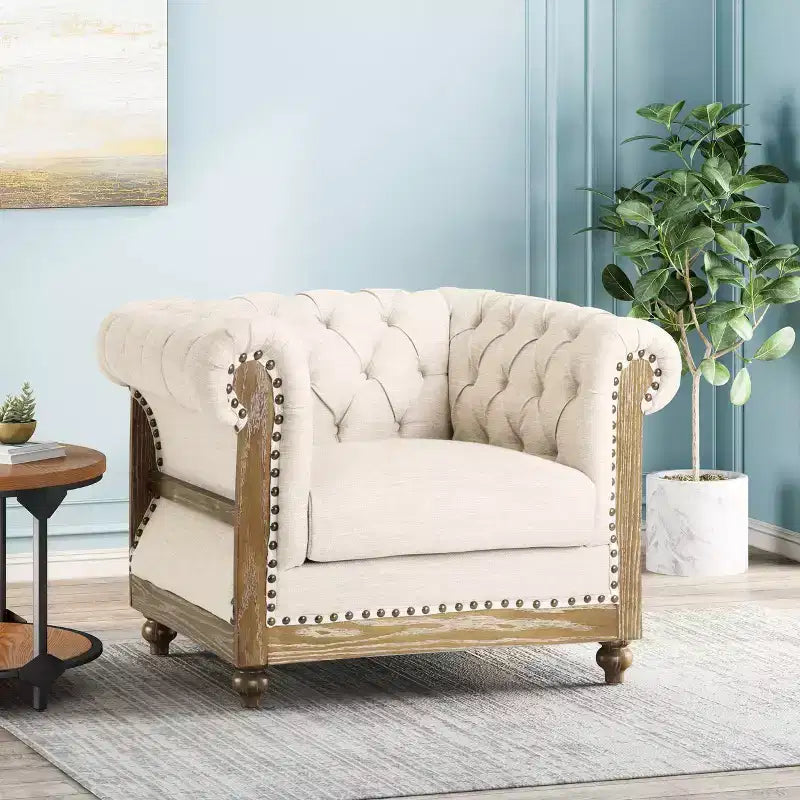 Voll Chesterfield Tufted Fabric Club Chair with Nailhead Trim - Christopher Knight Home