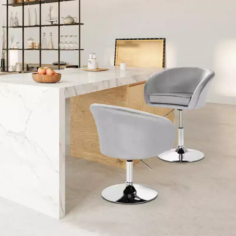 Costway Set of 2 Modern Velvet Chair Height Adjustable Bar Stool Swivel