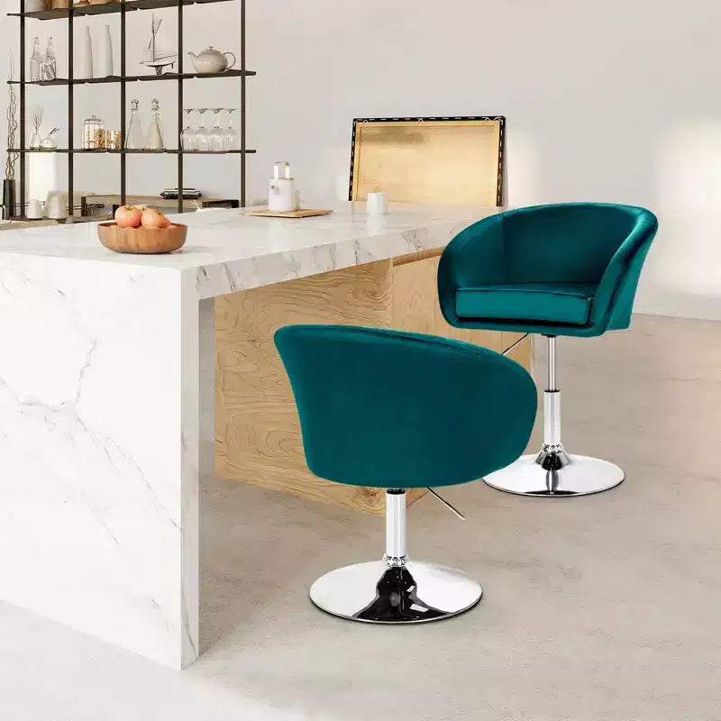 Costway Set of 2 Modern Velvet Chair Height Adjustable Bar Stool Swivel