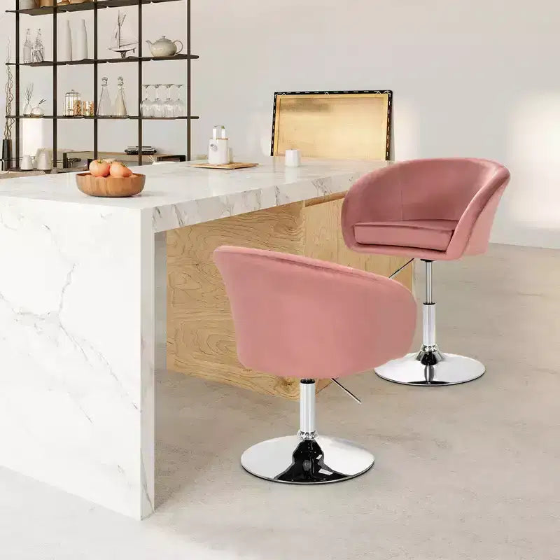 Costway Set of 2 Modern Velvet Chair Height Adjustable Bar Stool Swivel
