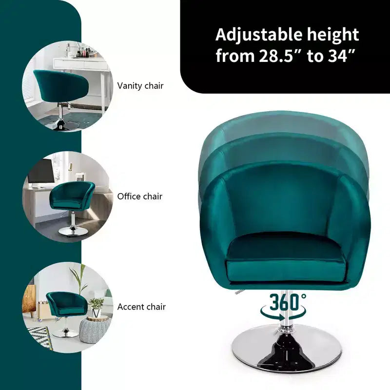 Costway Set of 2 Modern Velvet Chair Height Adjustable Bar Stool Swivel