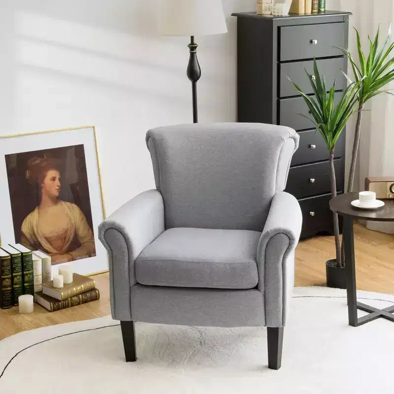 Fauteuil d'appoint moderne en tissu rembourré Costway avec pieds en bois de caoutchouc Gris foncé/Gris clair