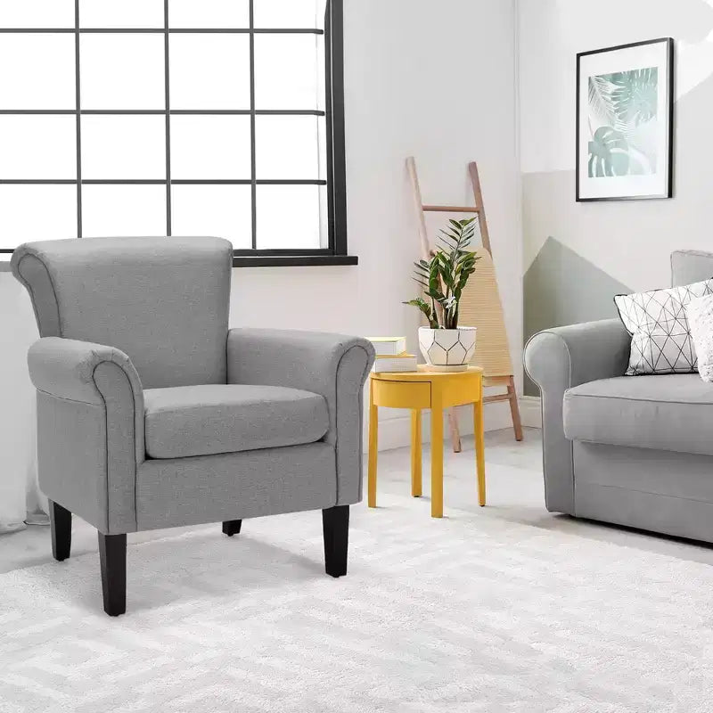 Fauteuil d'appoint moderne en tissu rembourré Costway avec pieds en bois de caoutchouc Gris foncé/Gris clair