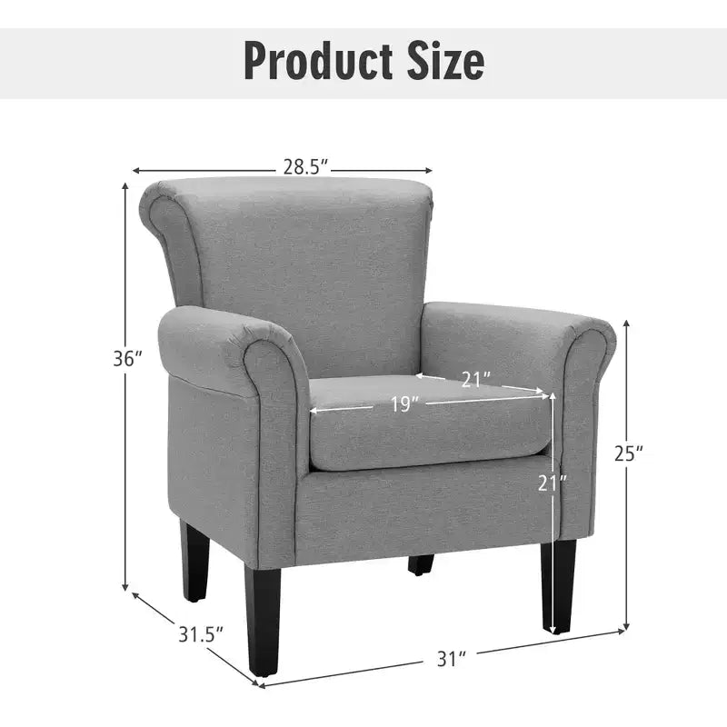 Fauteuil d'appoint moderne en tissu rembourré Costway avec pieds en bois de caoutchouc Gris foncé/Gris clair
