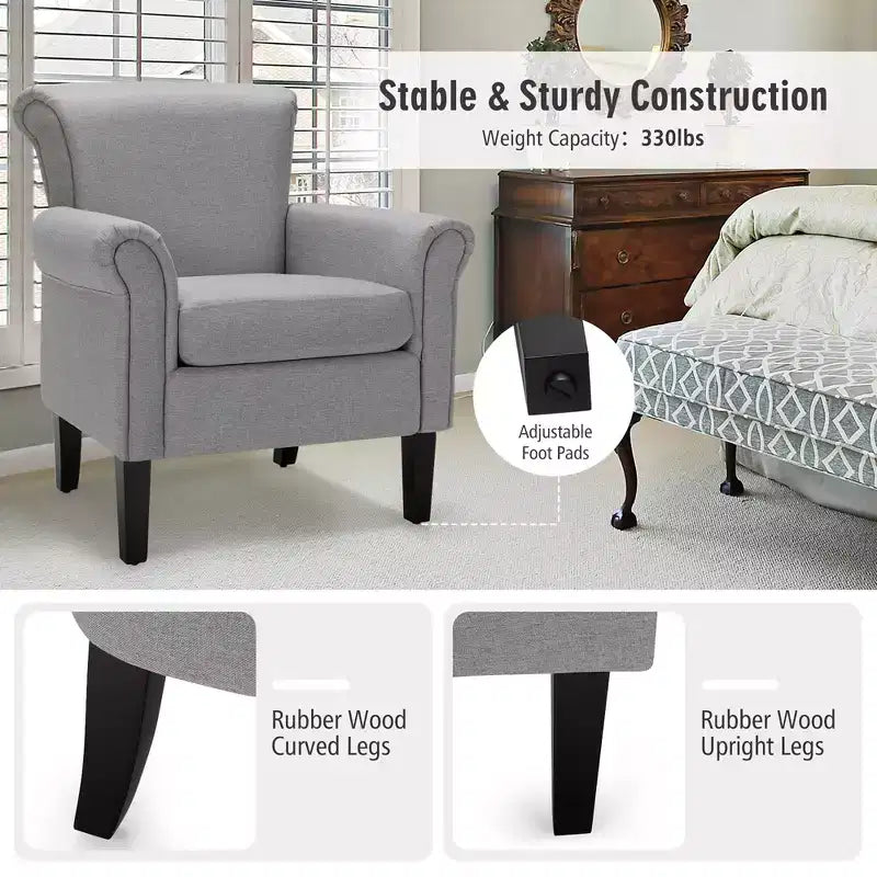 Fauteuil d'appoint moderne en tissu rembourré Costway avec pieds en bois de caoutchouc Gris foncé/Gris clair