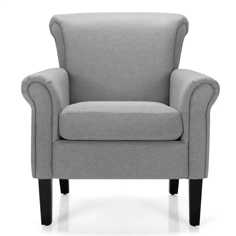 Fauteuil d'appoint moderne en tissu rembourré Costway avec pieds en bois de caoutchouc Gris foncé/Gris clair