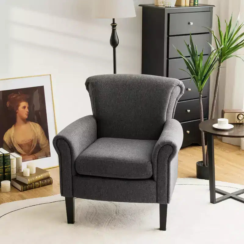Fauteuil d'appoint moderne en tissu rembourré Costway avec pieds en bois de caoutchouc Gris foncé/Gris clair