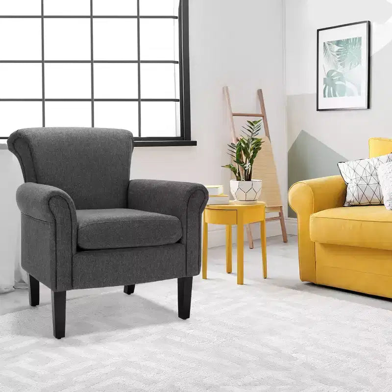 Fauteuil d'appoint moderne en tissu rembourré Costway avec pieds en bois de caoutchouc Gris foncé/Gris clair