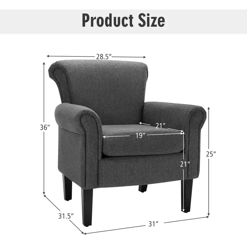 Fauteuil d'appoint moderne en tissu rembourré Costway avec pieds en bois de caoutchouc Gris foncé/Gris clair