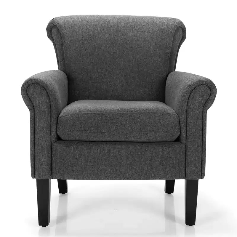 Fauteuil d'appoint moderne en tissu rembourré Costway avec pieds en bois de caoutchouc Gris foncé/Gris clair