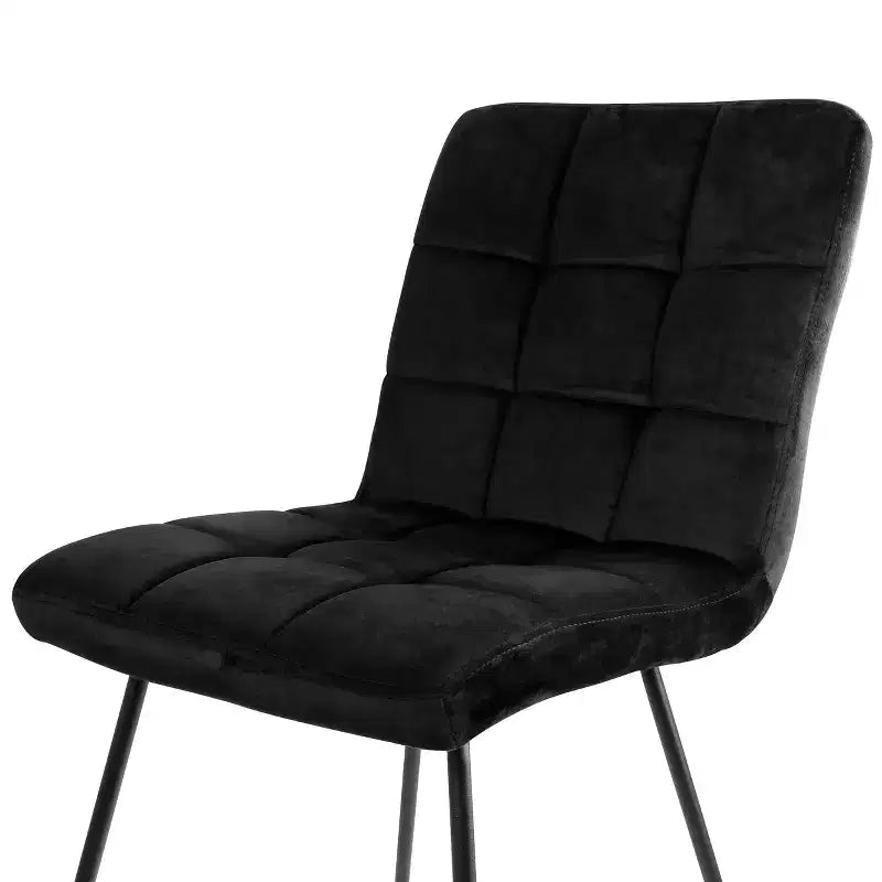 Elama 2 Piece Velvet Tufted Chairs in Black with Black Metal Legs
