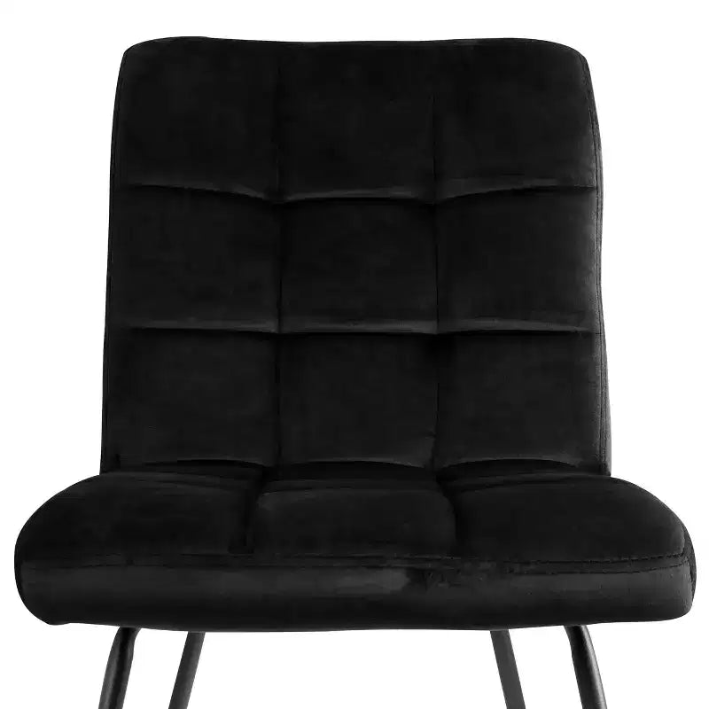 Elama 2 Piece Velvet Tufted Chairs in Black with Black Metal Legs