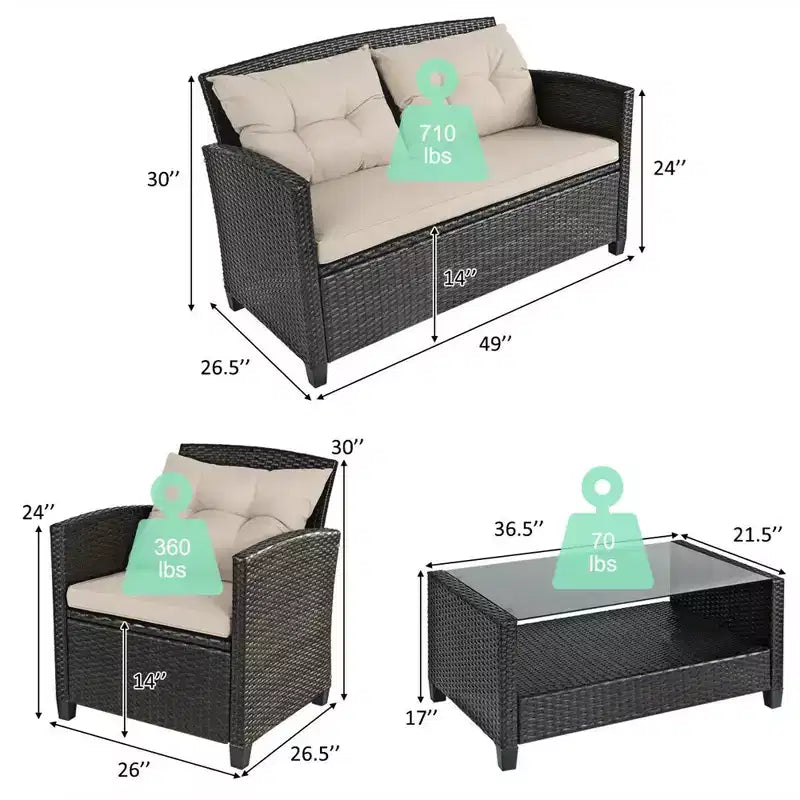 Costway Ensemble de Conversation en Rotin de 8 pièces pour Patio avec Coussins Meubles d'Extérieur