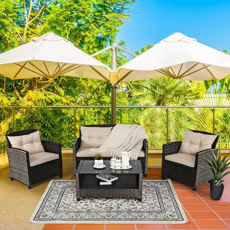 Costway Ensemble de Conversation en Rotin de 8 pièces pour Patio avec Coussins Meubles d'Extérieur