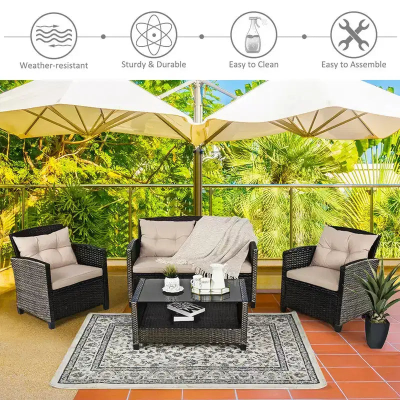 Costway Ensemble de Conversation en Rotin de 8 pièces pour Patio avec Coussins Meubles d'Extérieur
