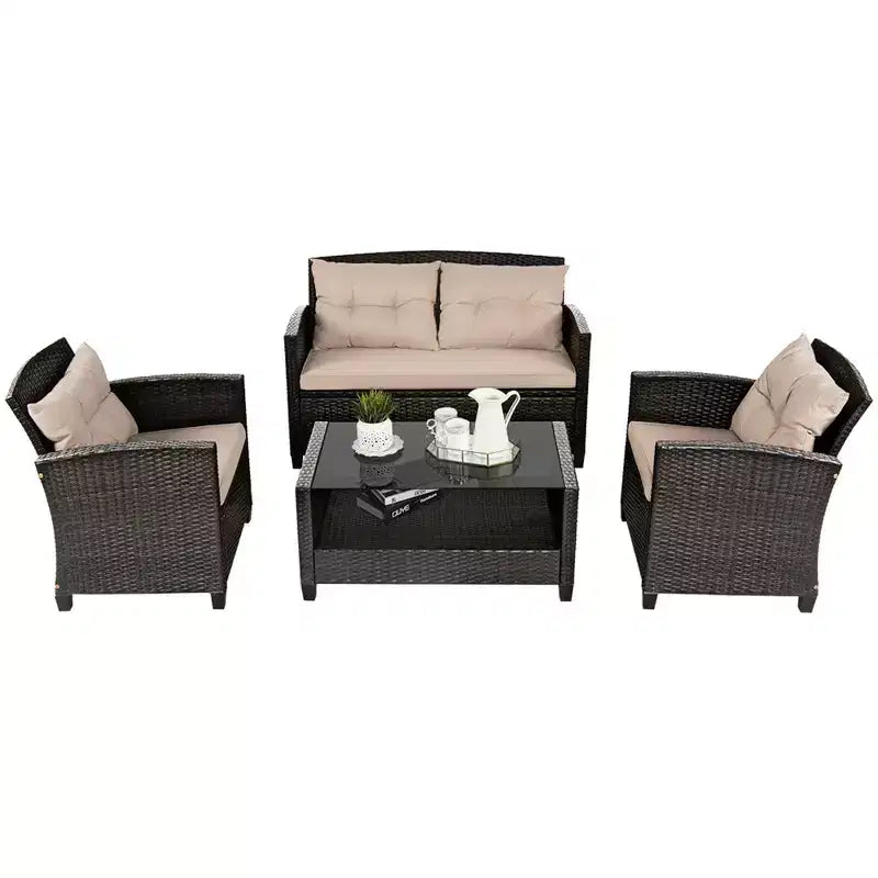 Costway Ensemble de Conversation en Rotin de 8 pièces pour Patio avec Coussins Meubles d'Extérieur