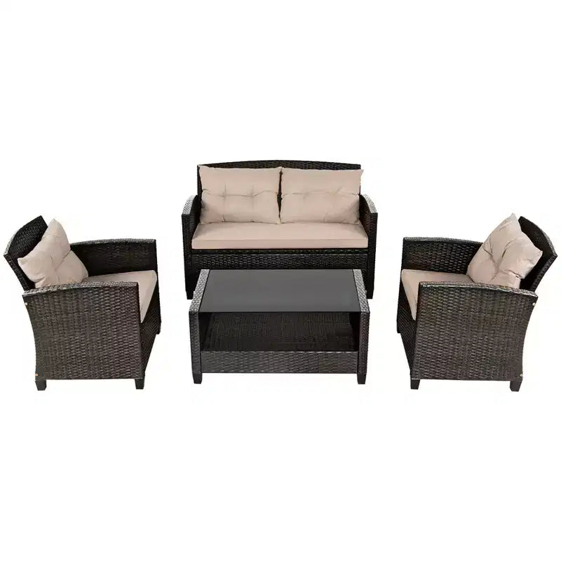 Costway Ensemble de Conversation en Rotin de 8 pièces pour Patio avec Coussins Meubles d'Extérieur