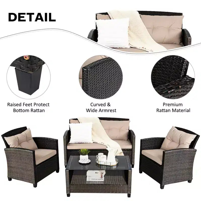Costway Ensemble de Conversation en Rotin de 8 pièces pour Patio avec Coussins Meubles d'Extérieur