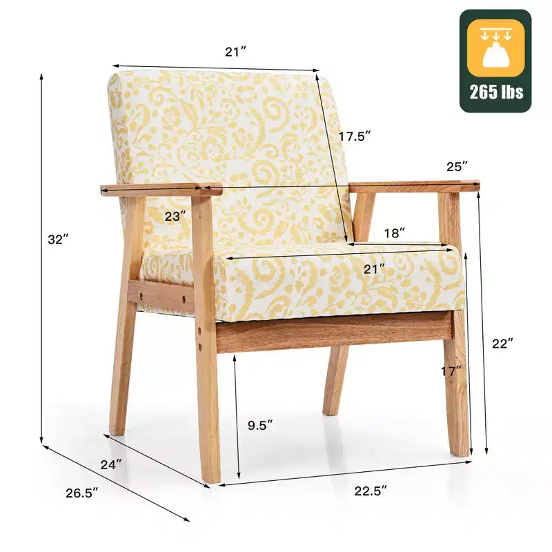 Costway 2PCS Accent Armchair Upholstered Chair Home Office w/ Wooden Frame White/Blue/Yellow