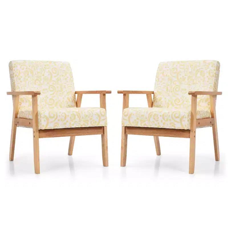 Costway 2PCS Accent Armchair Upholstered Chair Home Office w/ Wooden Frame White/Blue/Yellow