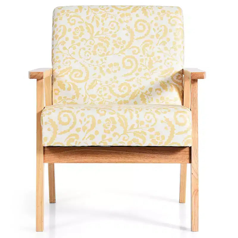 Costway 2PCS Accent Armchair Upholstered Chair Home Office w/ Wooden Frame White/Blue/Yellow